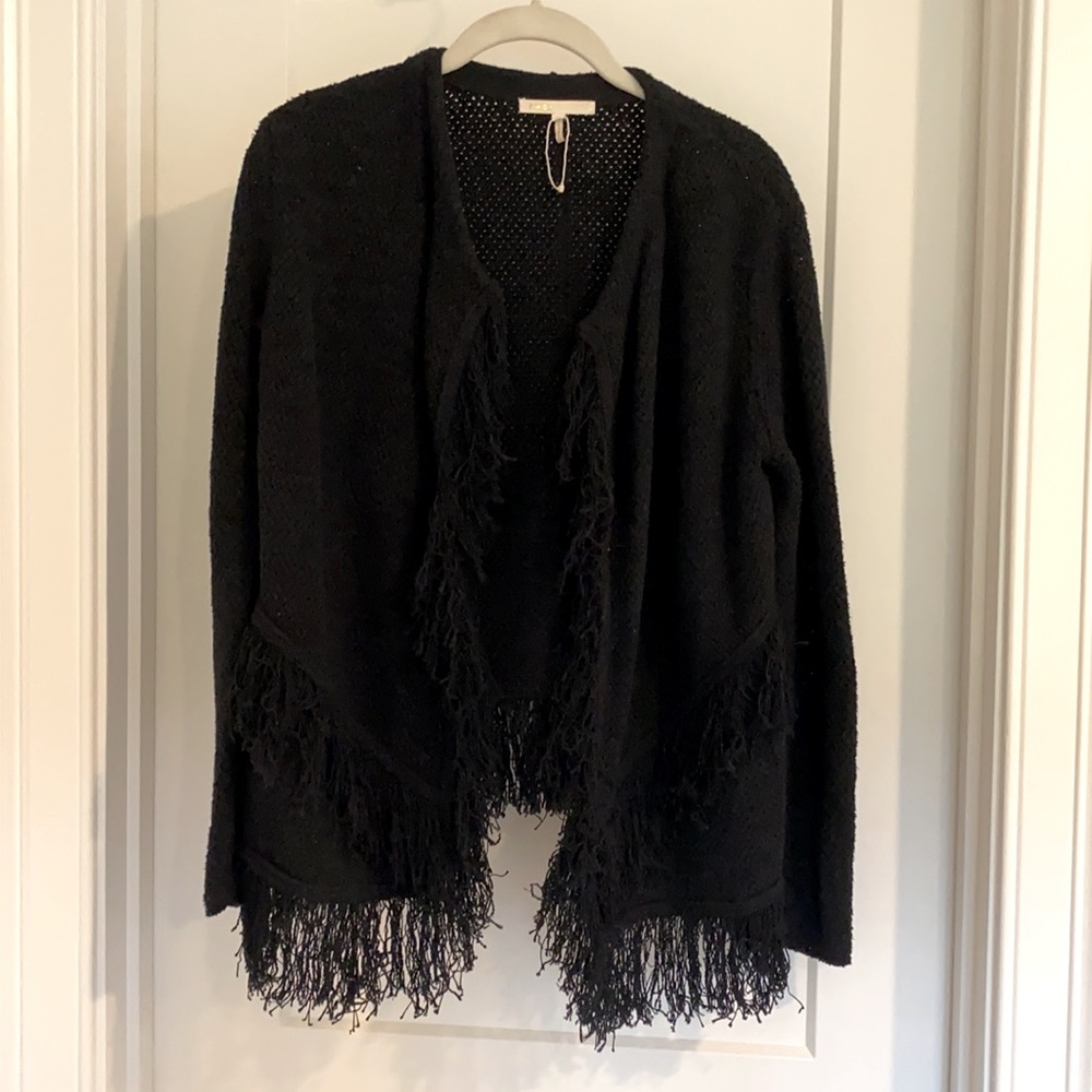 Maje Black Maldives fringe tweed cardigan
